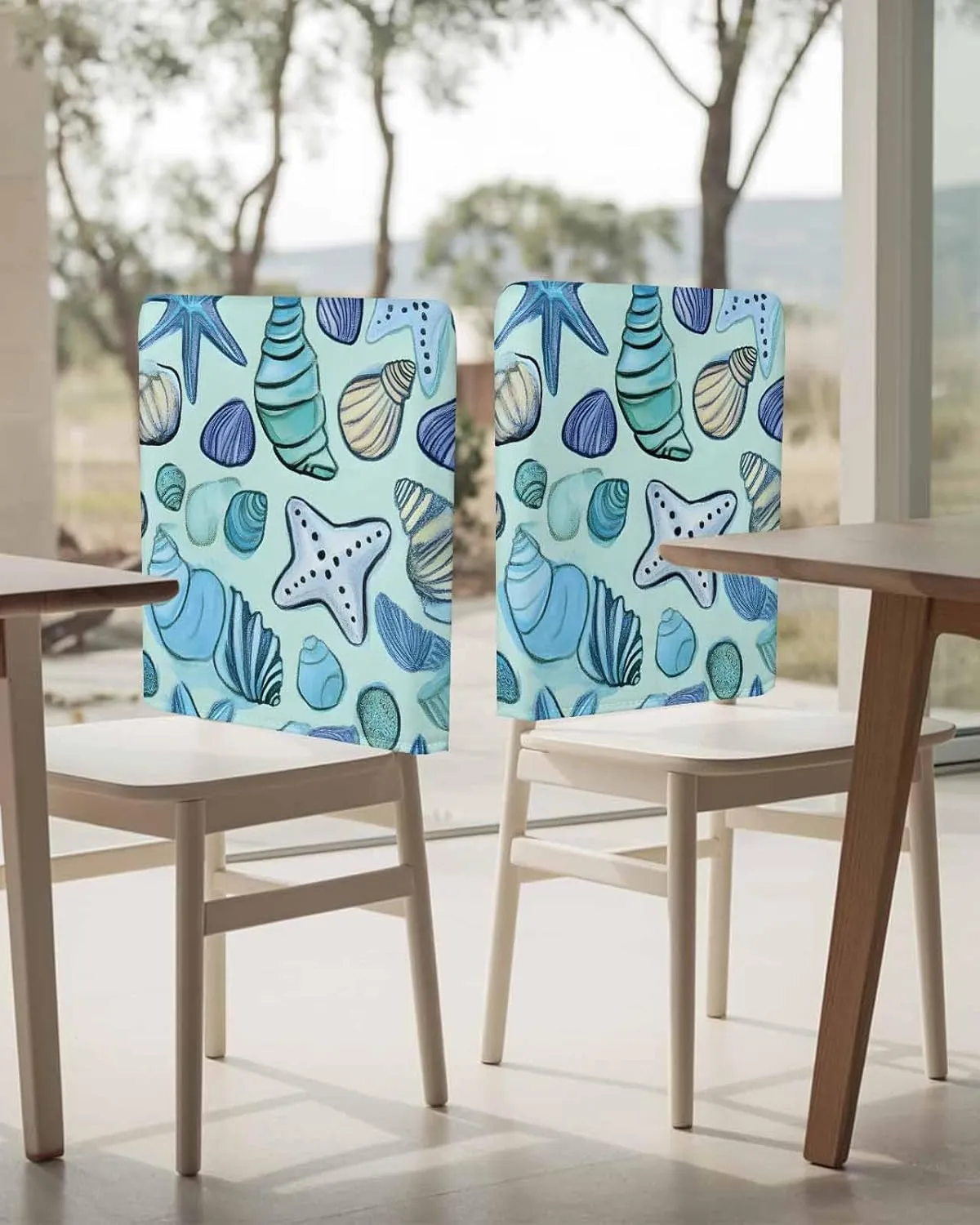 Chair Covers Set of 4 Ocean Minimalist Style Modern Art 1 Chair Back Covers Stretch Removable Washable Slipcovers Seat Protector for Dining Room Kitchen Party Decor