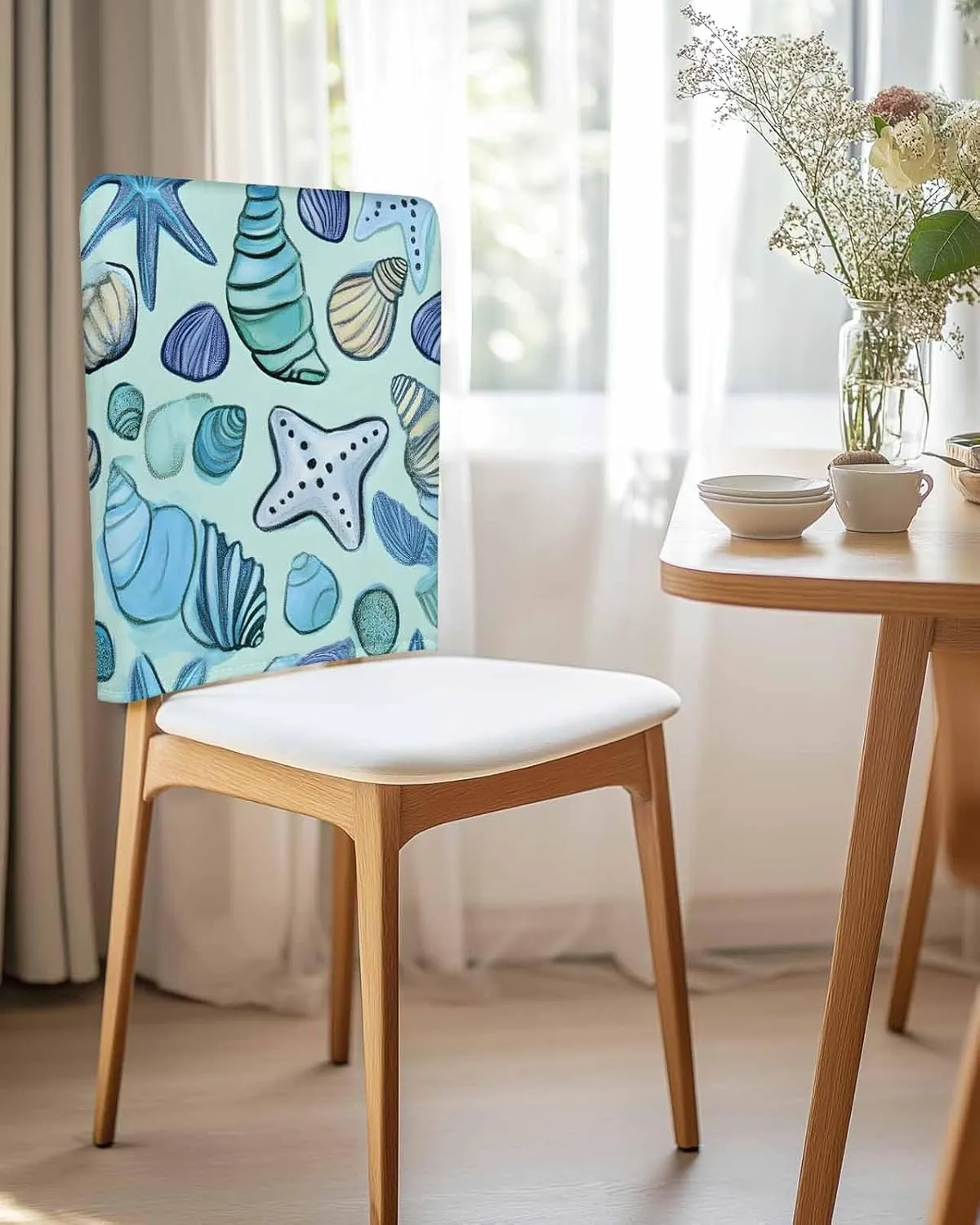 Chair Covers Set of 4 Ocean Minimalist Style Modern Art 1 Chair Back Covers Stretch Removable Washable Slipcovers Seat Protector for Dining Room Kitchen Party Decor