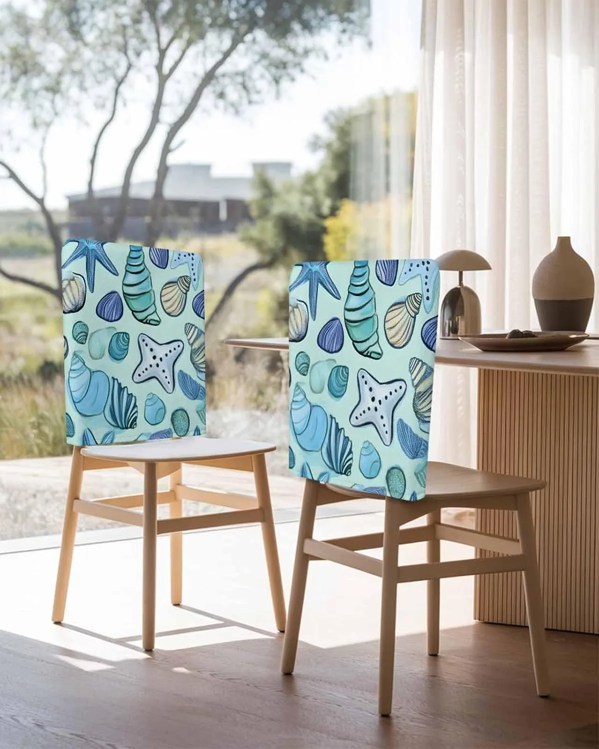 Chair Covers Set of 4 Ocean Minimalist Style Modern Art 1 Chair Back Covers Stretch Removable Washable Slipcovers Seat Protector for Dining Room Kitchen Party Decor