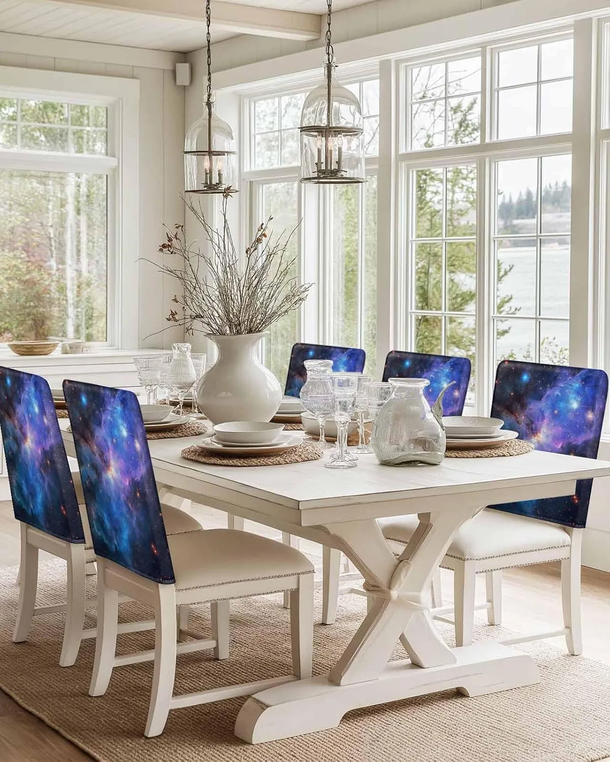 Chair Covers Set of 4 Starry Sky Minimalist Art Modernism Chair Back Covers Stretch Removable Washable Slipcovers Seat Protector for Dining Room Kitchen Party Decor