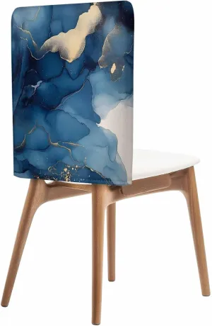 Chair Covers Set of 6 Abstract Art Marble Blue Chair Back Covers Stretch Removable Washable Slipcovers Seat Protector for Dining Room Kitchen Party Decor
