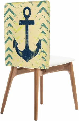 Chair Covers Set of 6 Anchor Texture Vintage Chair Back Covers Stretch Removable Washable Slipcovers Seat Protector for Dining Room Kitchen Party Decor