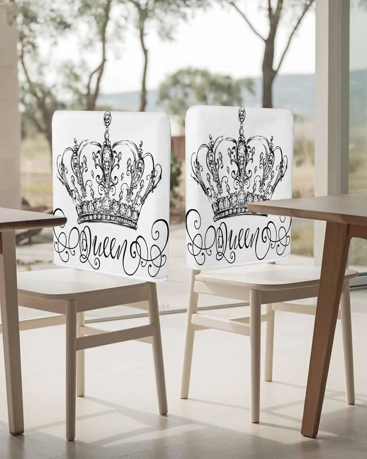 Chair Covers Set of 6 Art Crown Abstract Chair Back Covers Stretch Removable Washable Slipcovers Seat Protector for Dining Room Kitchen Party Decor