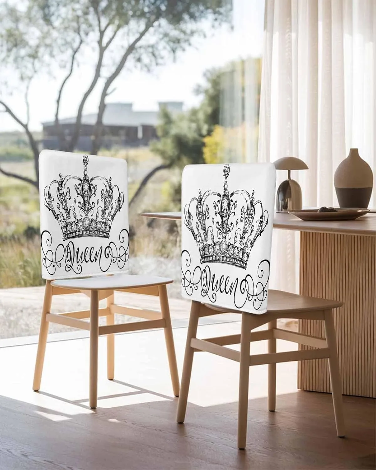 Chair Covers Set of 6 Art Crown Abstract Chair Back Covers Stretch Removable Washable Slipcovers Seat Protector for Dining Room Kitchen Party Decor