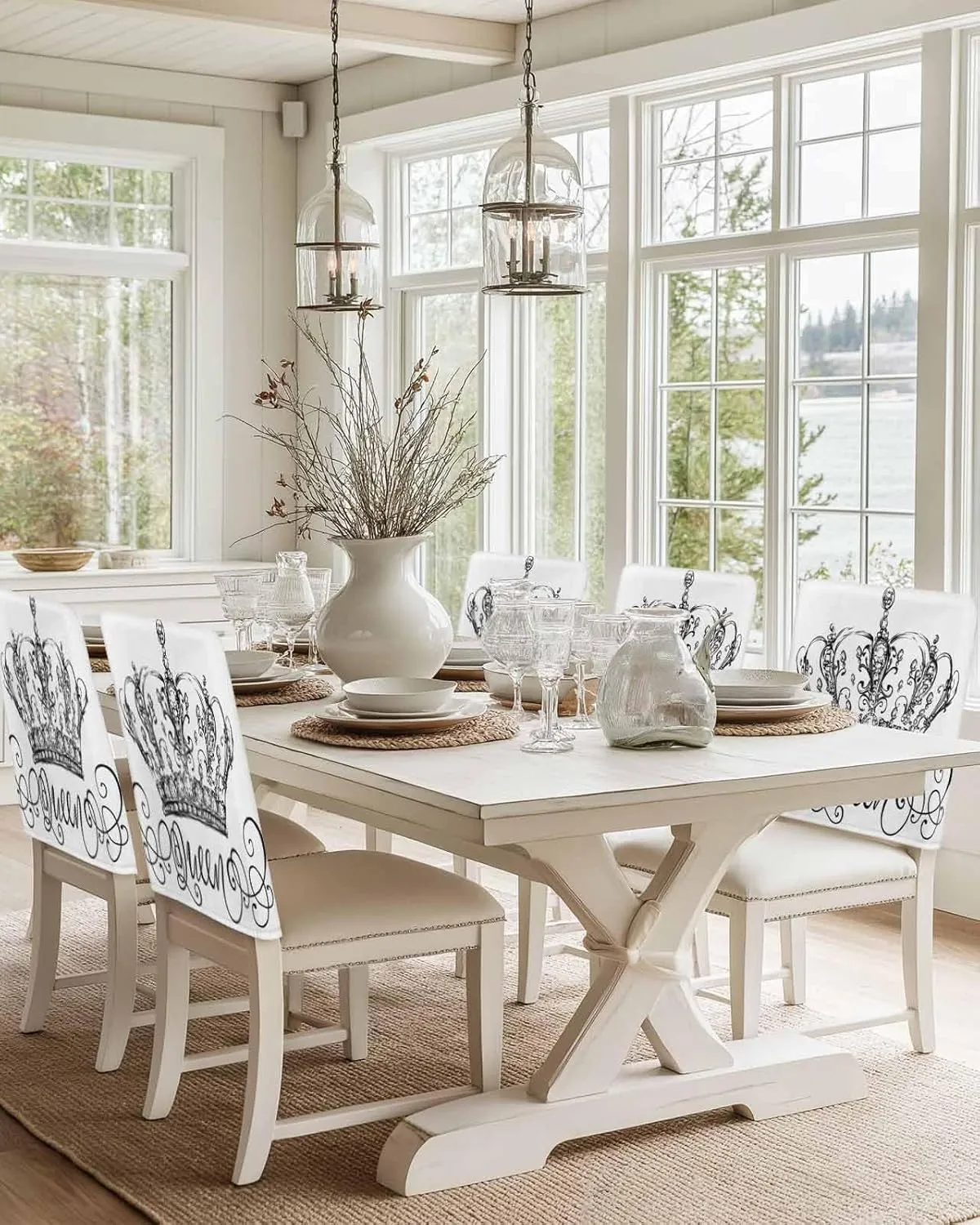 Chair Covers Set of 6 Art Crown Abstract Chair Back Covers Stretch Removable Washable Slipcovers Seat Protector for Dining Room Kitchen Party Decor