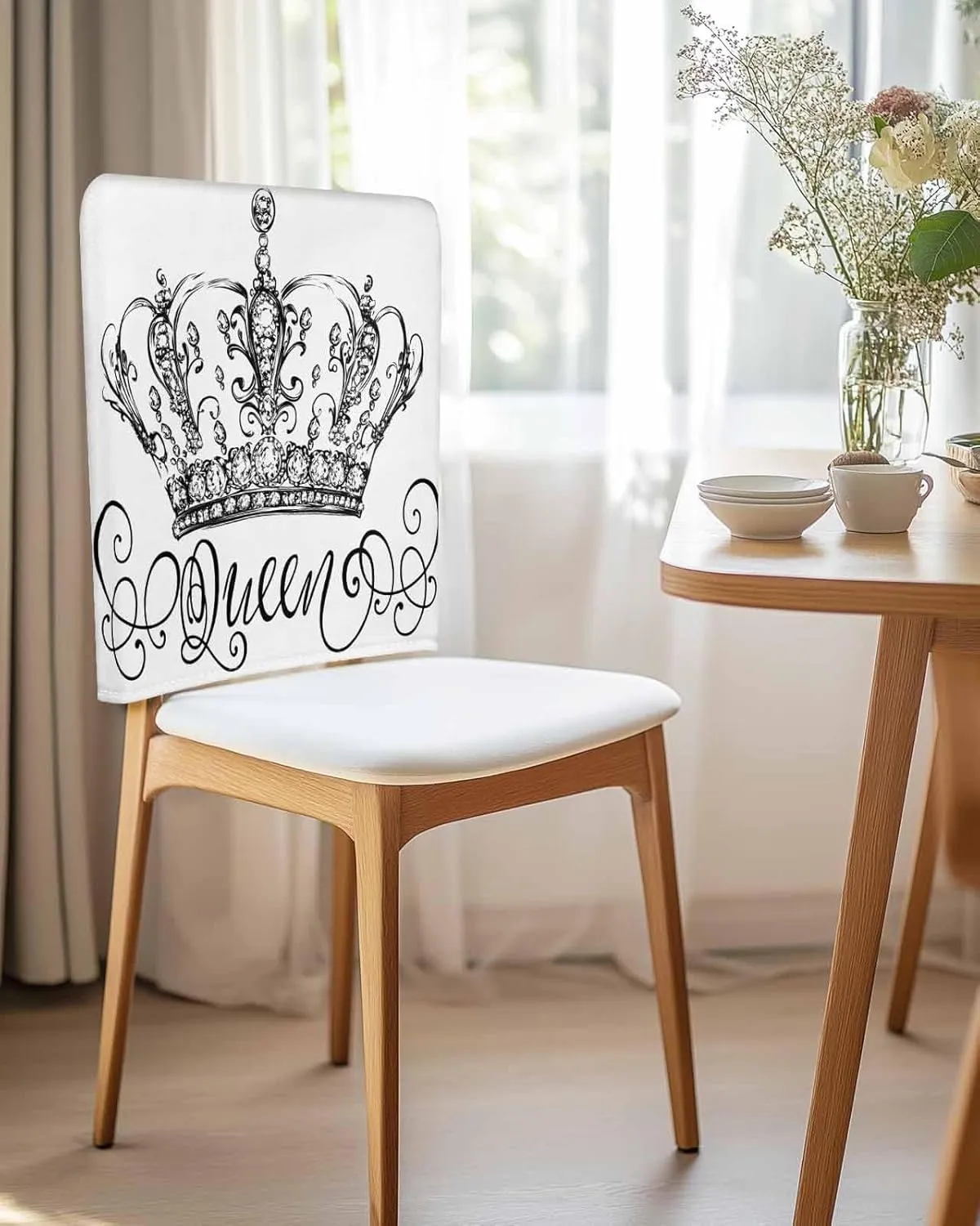 Chair Covers Set of 6 Art Crown Abstract Chair Back Covers Stretch Removable Washable Slipcovers Seat Protector for Dining Room Kitchen Party Decor