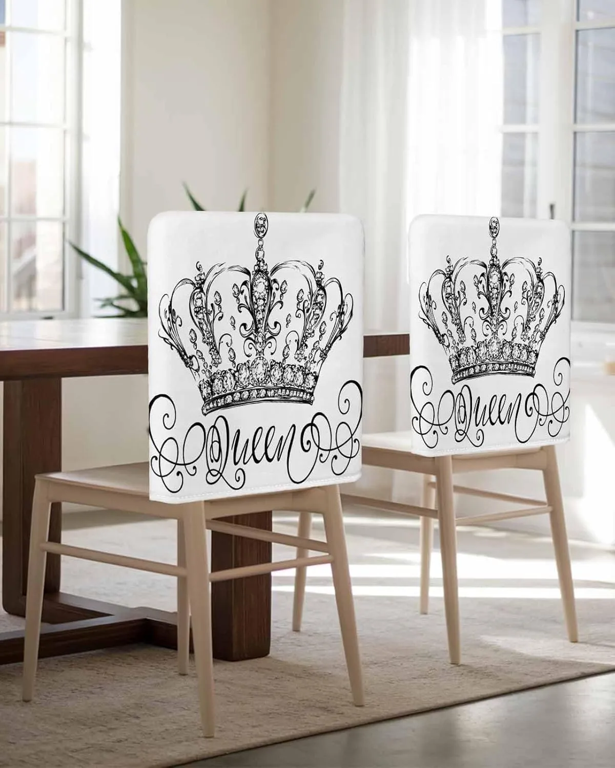 Chair Covers Set of 6 Art Crown Abstract Chair Back Covers Stretch Removable Washable Slipcovers Seat Protector for Dining Room Kitchen Party Decor
