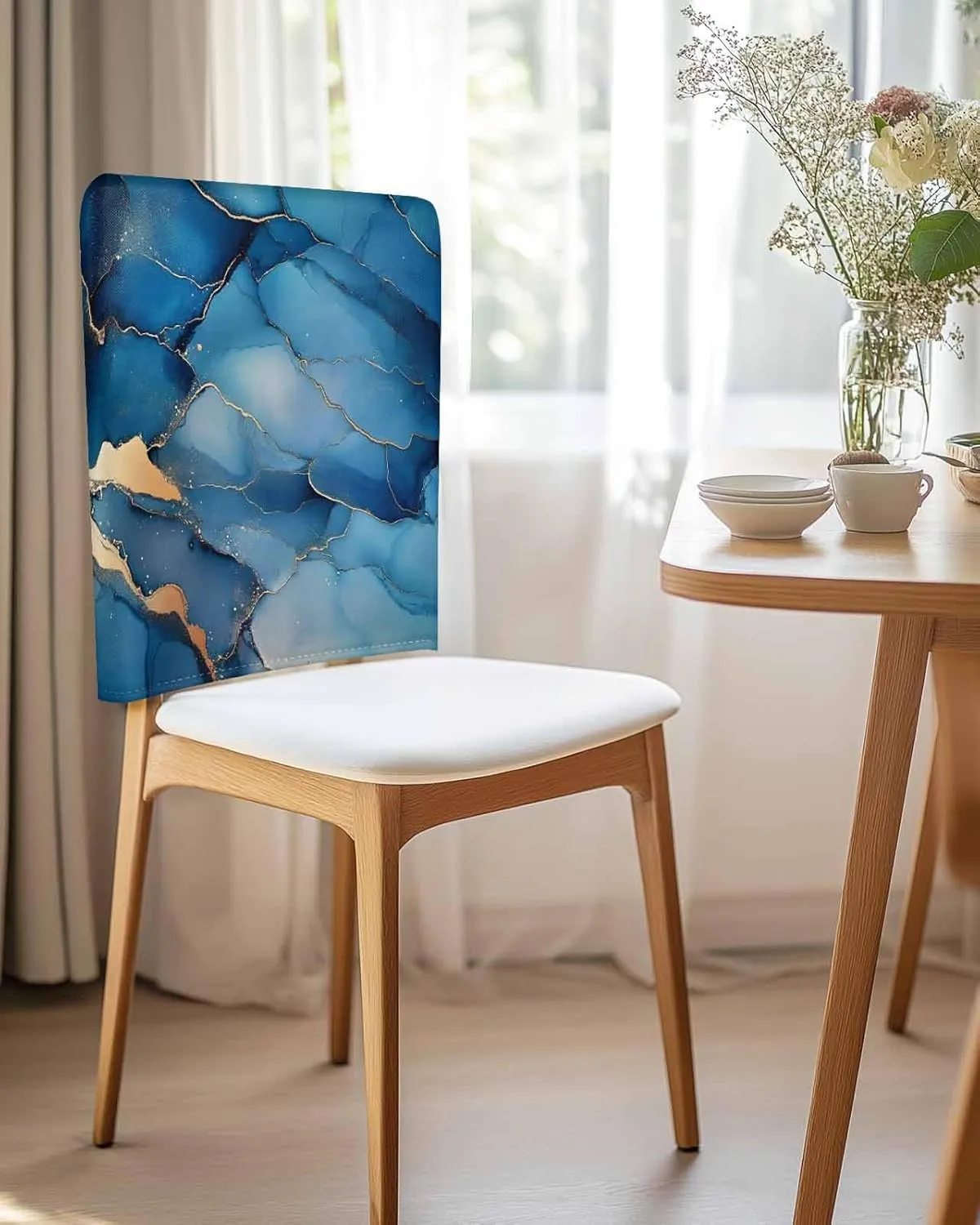Chair Covers Set of 6 Blue Abstract Art Marble 7 Chair Back Covers Stretch Removable Washable Slipcovers Seat Protector for Dining Room Kitchen Party Decor