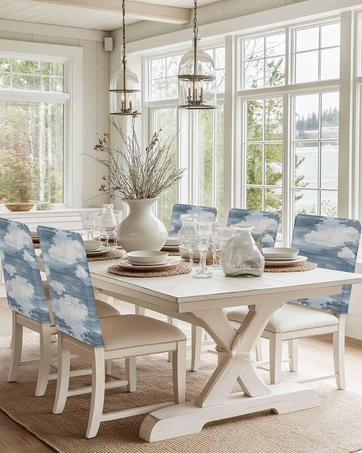 Chair Covers Set of 6 Dreamy Tranquility Abstract Art 1 Chair Back Covers Stretch Removable Washable Slipcovers Seat Protector for Dining Room Kitchen Party Decor