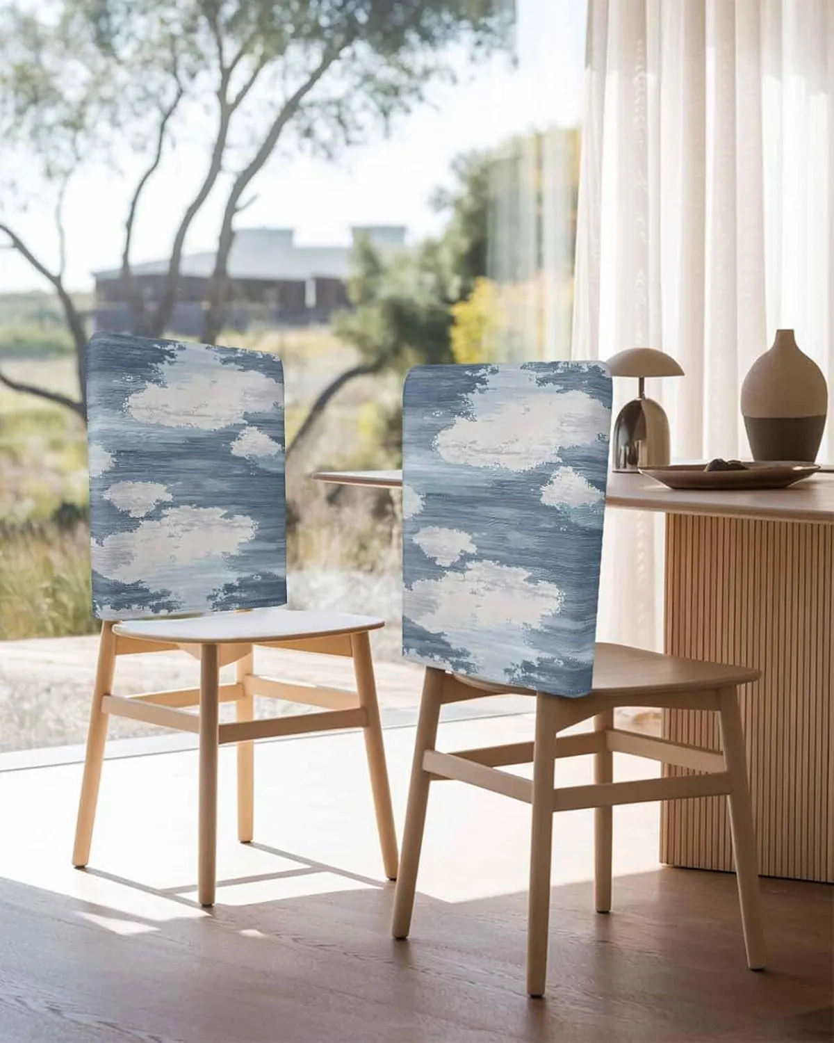 Chair Covers Set of 6 Dreamy Tranquility Abstract Art 1 Chair Back Covers Stretch Removable Washable Slipcovers Seat Protector for Dining Room Kitchen Party Decor