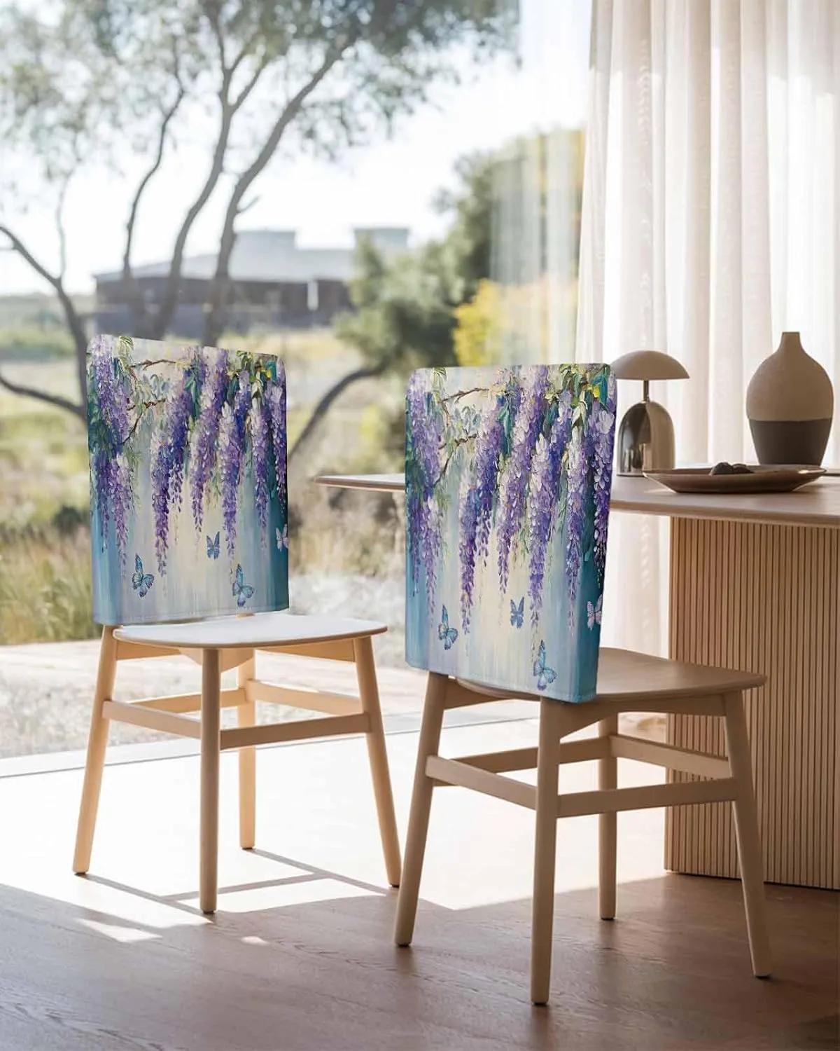 Chair Covers Set of 6 Flower Spring Oil Painting 4 Chair Back Covers Stretch Removable Washable Slipcovers Seat Protector for Dining Room Kitchen Party Decor