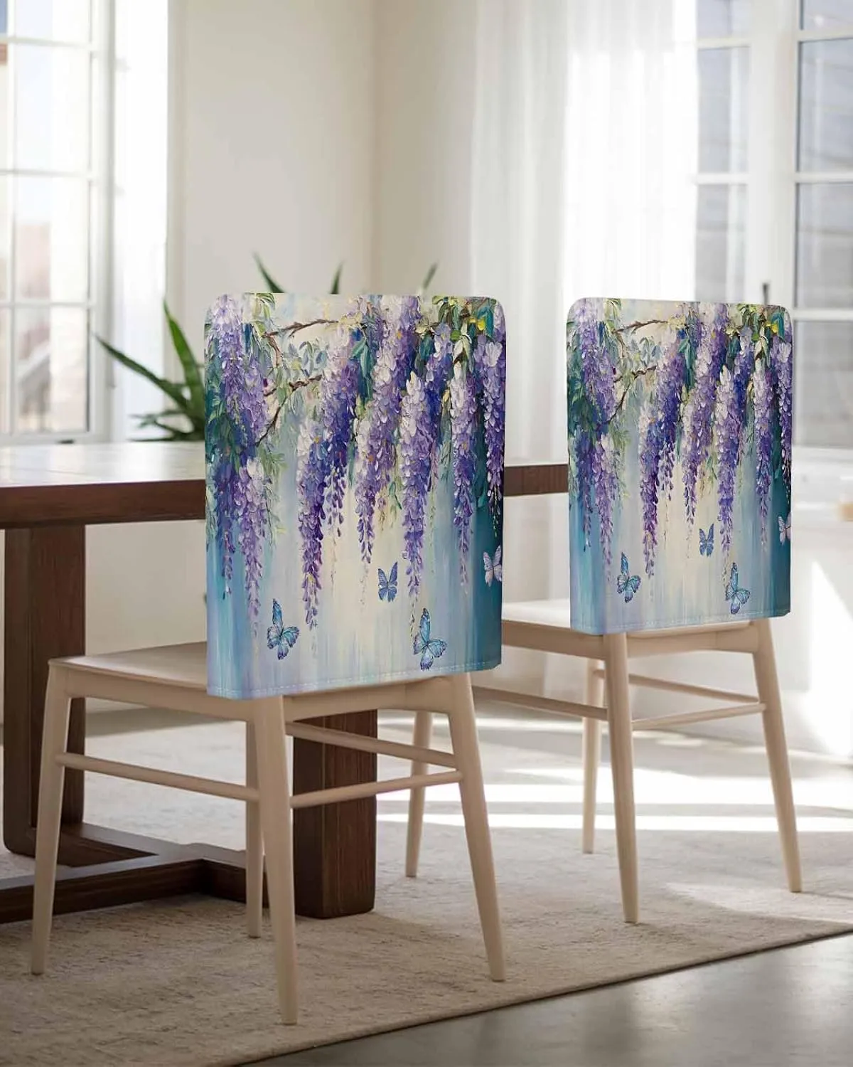 Chair Covers Set of 6 Flower Spring Oil Painting 4 Chair Back Covers Stretch Removable Washable Slipcovers Seat Protector for Dining Room Kitchen Party Decor
