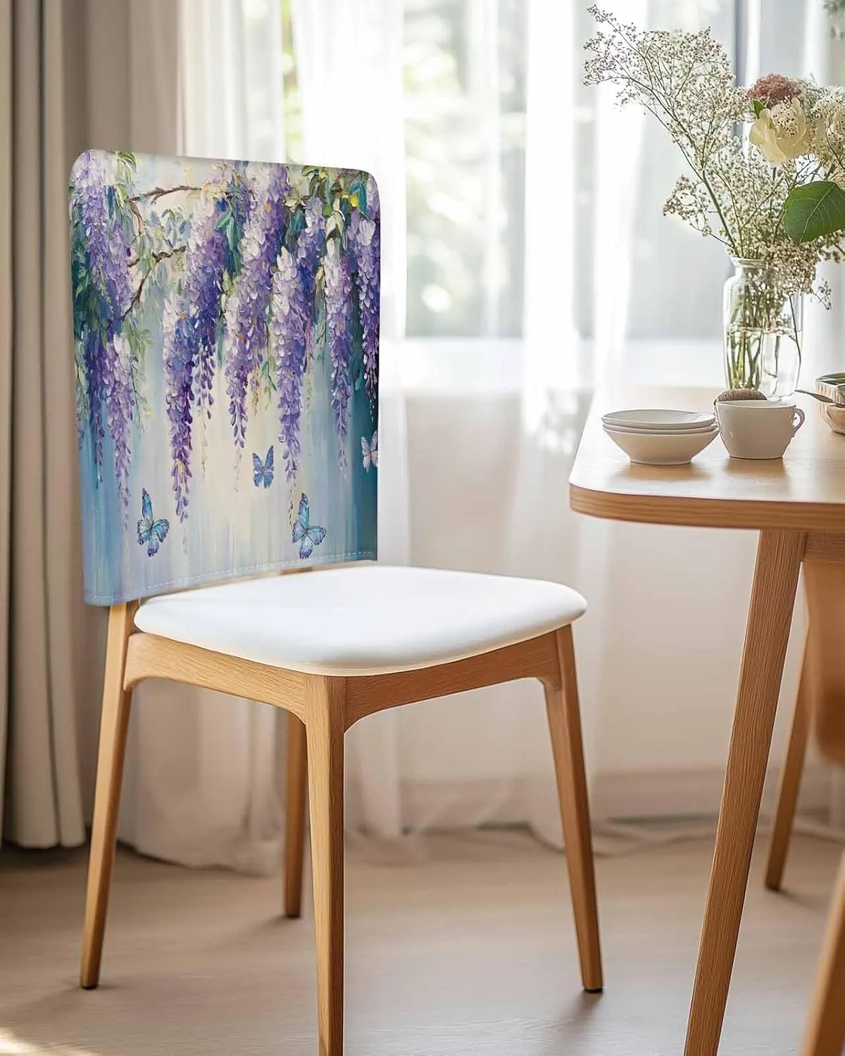 Chair Covers Set of 6 Flower Spring Oil Painting 4 Chair Back Covers Stretch Removable Washable Slipcovers Seat Protector for Dining Room Kitchen Party Decor