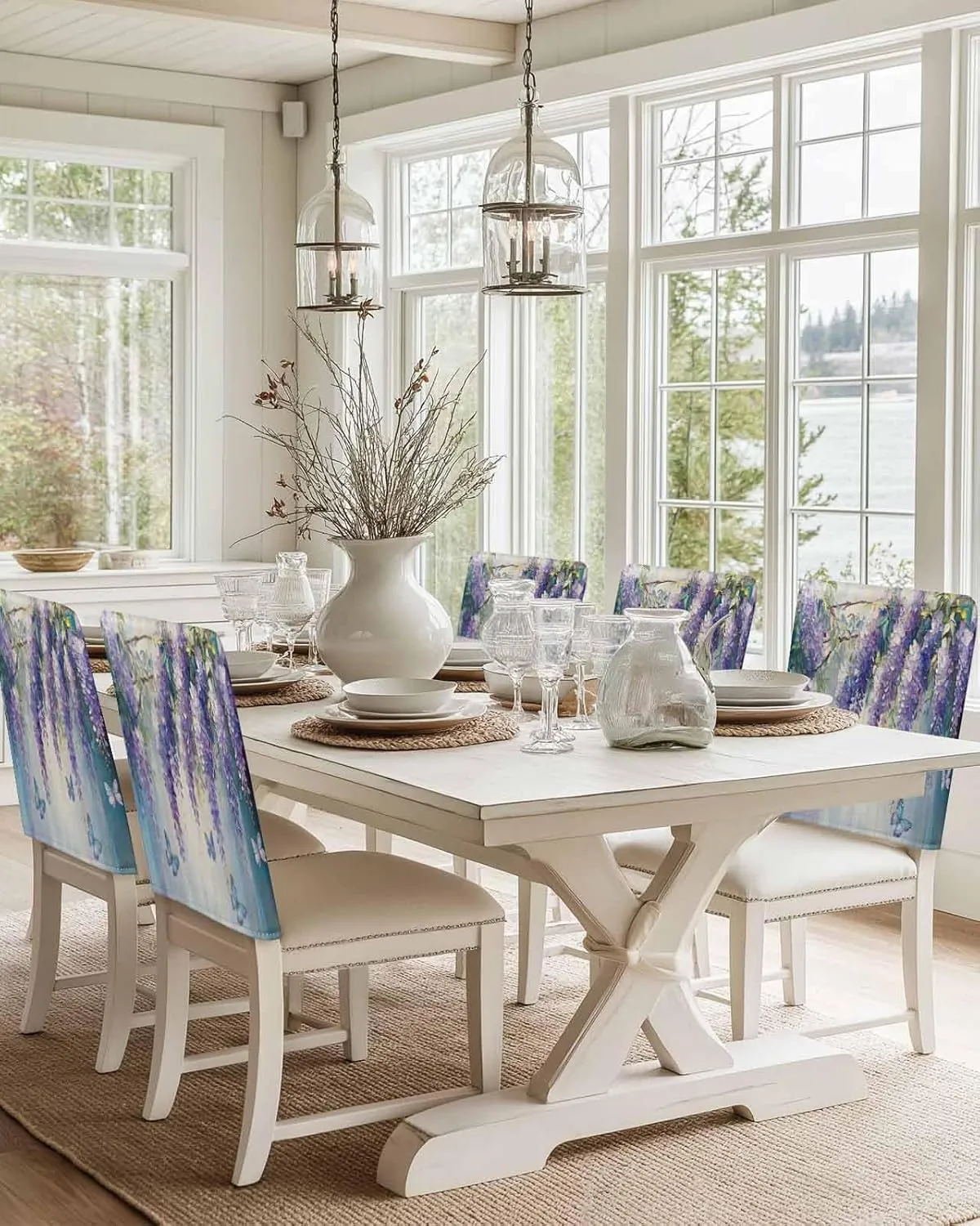 Chair Covers Set of 6 Flower Spring Oil Painting 4 Chair Back Covers Stretch Removable Washable Slipcovers Seat Protector for Dining Room Kitchen Party Decor