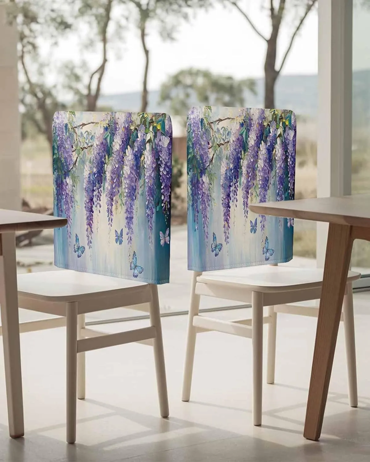 Chair Covers Set of 6 Flower Spring Oil Painting 4 Chair Back Covers Stretch Removable Washable Slipcovers Seat Protector for Dining Room Kitchen Party Decor
