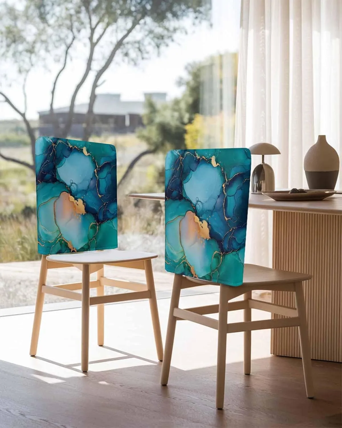 Chair Covers Set of 6 Gradient Abstract Marble 3 Chair Back Covers Stretch Removable Washable Slipcovers Seat Protector for Dining Room Kitchen Party Decor