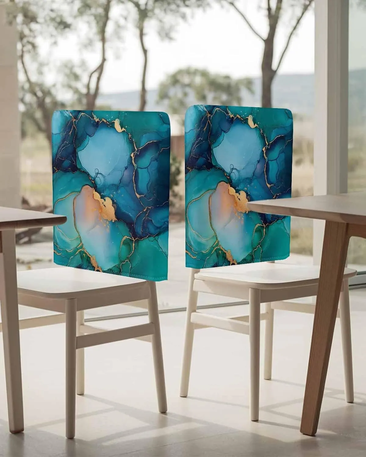 Chair Covers Set of 6 Gradient Abstract Marble 3 Chair Back Covers Stretch Removable Washable Slipcovers Seat Protector for Dining Room Kitchen Party Decor