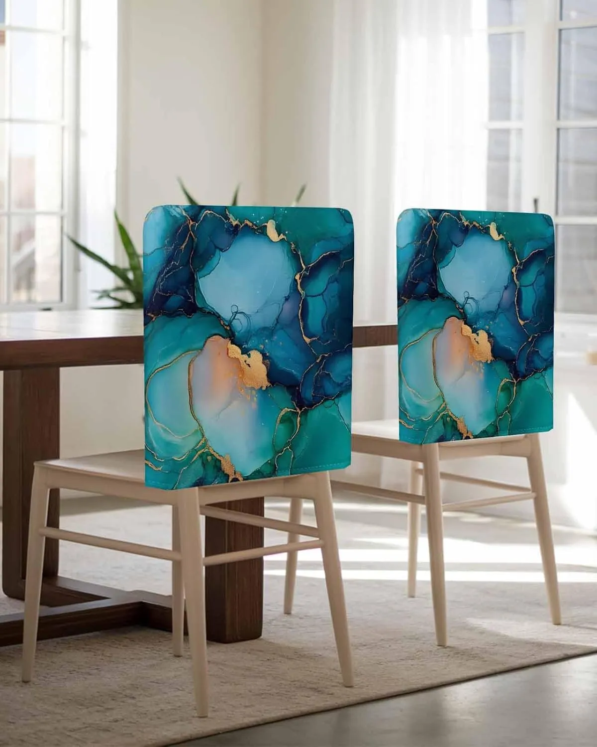 Chair Covers Set of 6 Gradient Abstract Marble 3 Chair Back Covers Stretch Removable Washable Slipcovers Seat Protector for Dining Room Kitchen Party Decor