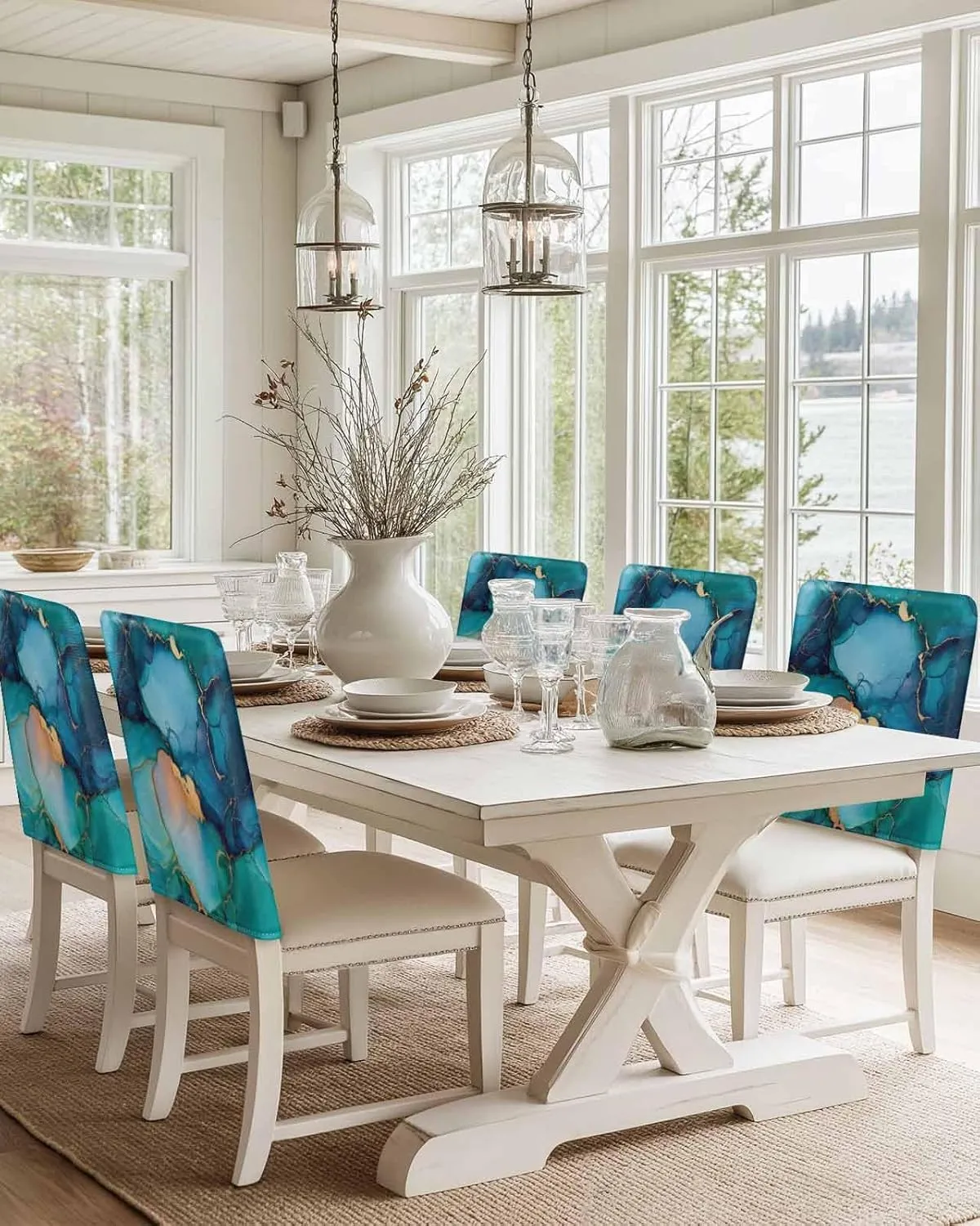 Chair Covers Set of 6 Gradient Abstract Marble 3 Chair Back Covers Stretch Removable Washable Slipcovers Seat Protector for Dining Room Kitchen Party Decor