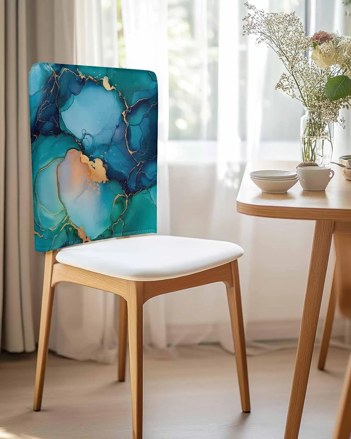 Chair Covers Set of 6 Gradient Abstract Marble 3 Chair Back Covers Stretch Removable Washable Slipcovers Seat Protector for Dining Room Kitchen Party Decor