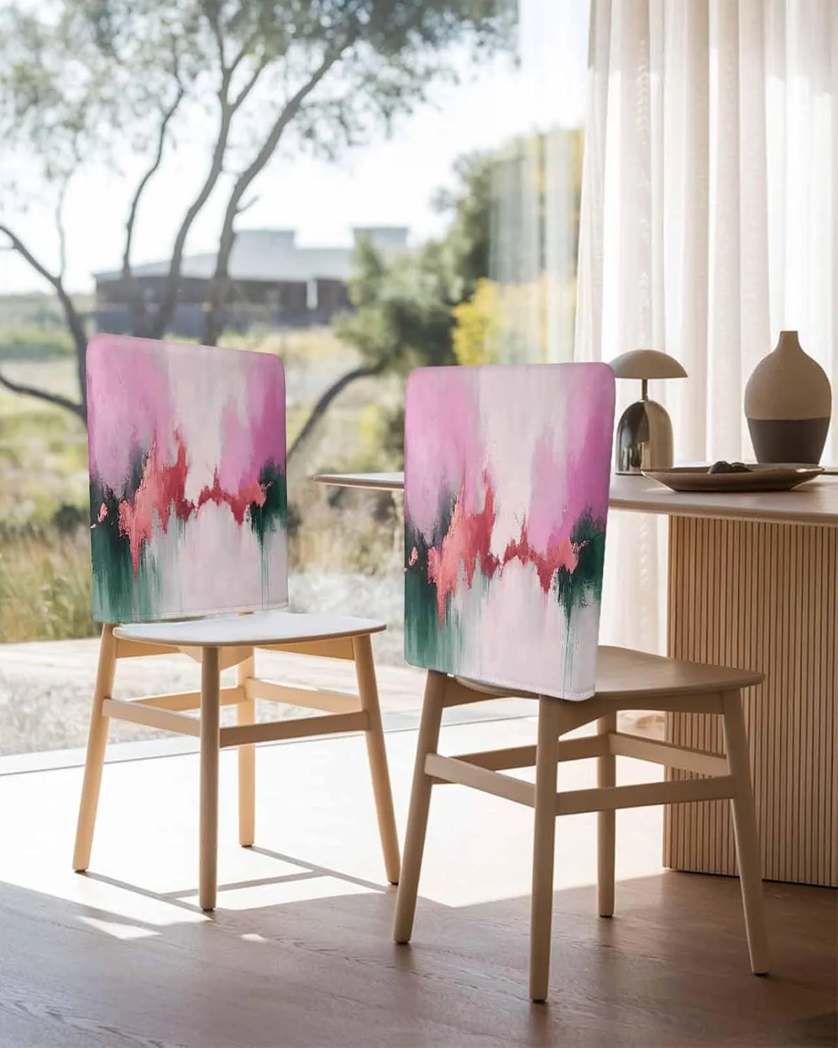 Chair Covers Set of 6 Impressionist Style Abstract Style Modern Art Chair Back Covers Stretch Removable Washable Slipcovers Seat Protector for Dining Room Kitchen Party Decor
