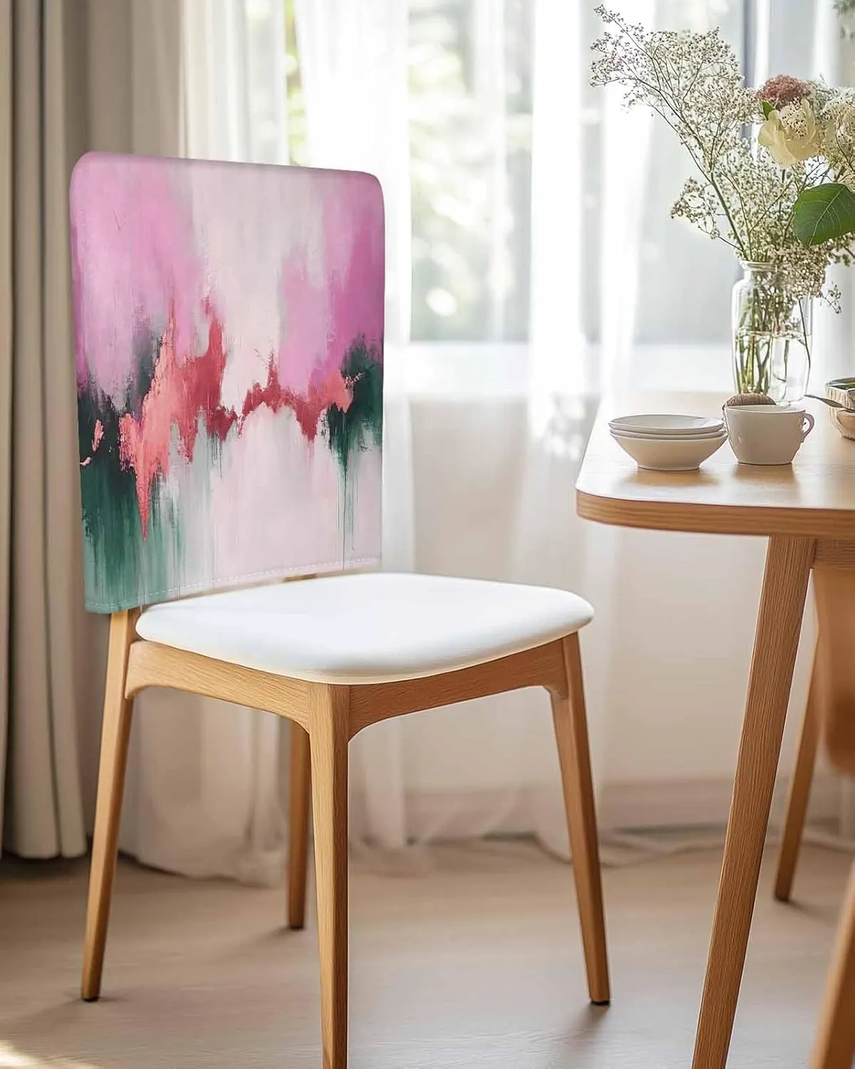 Chair Covers Set of 6 Impressionist Style Abstract Style Modern Art Chair Back Covers Stretch Removable Washable Slipcovers Seat Protector for Dining Room Kitchen Party Decor