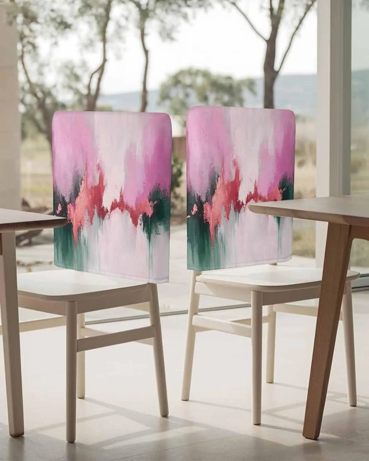 Chair Covers Set of 6 Impressionist Style Abstract Style Modern Art Chair Back Covers Stretch Removable Washable Slipcovers Seat Protector for Dining Room Kitchen Party Decor