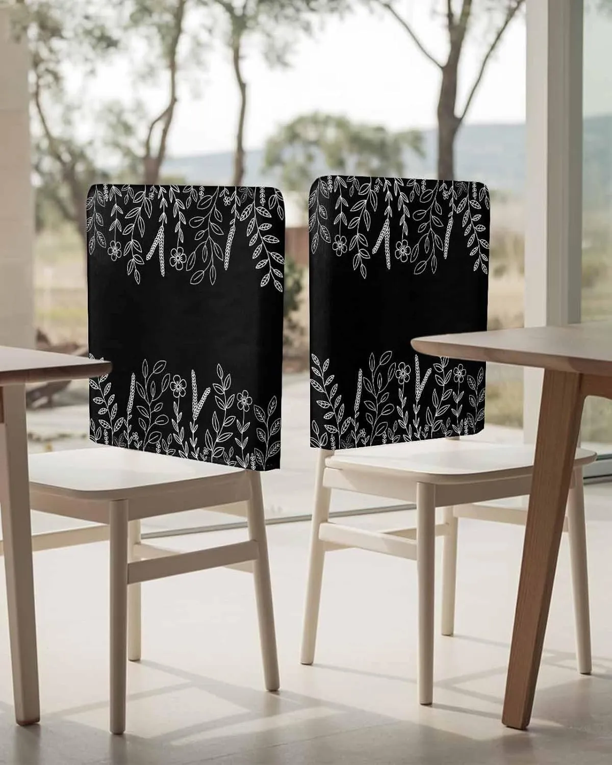 Chair Covers Set of 6 Leaf Pastoral Plant Chair Back Covers Stretch Removable Washable Slipcovers Seat Protector for Dining Room Kitchen Party Decor