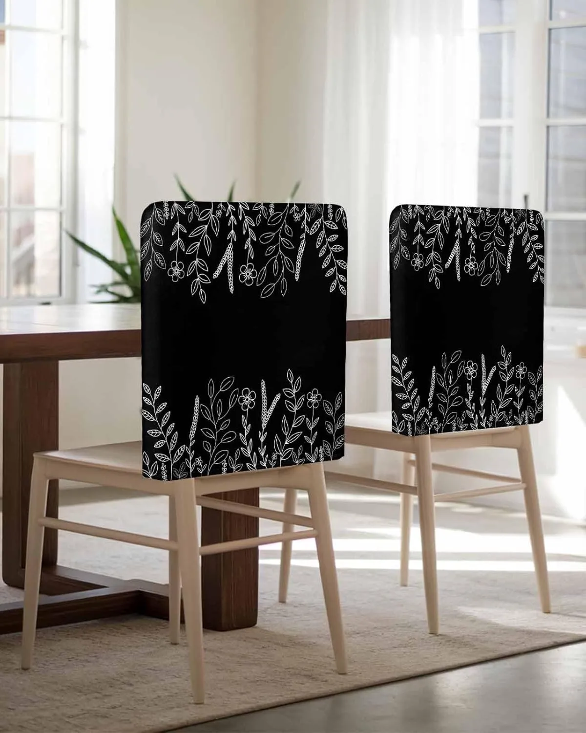 Chair Covers Set of 6 Leaf Pastoral Plant Chair Back Covers Stretch Removable Washable Slipcovers Seat Protector for Dining Room Kitchen Party Decor