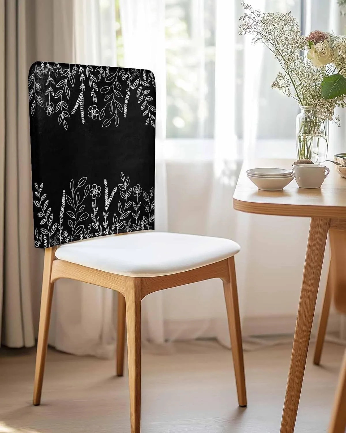 Chair Covers Set of 6 Leaf Pastoral Plant Chair Back Covers Stretch Removable Washable Slipcovers Seat Protector for Dining Room Kitchen Party Decor