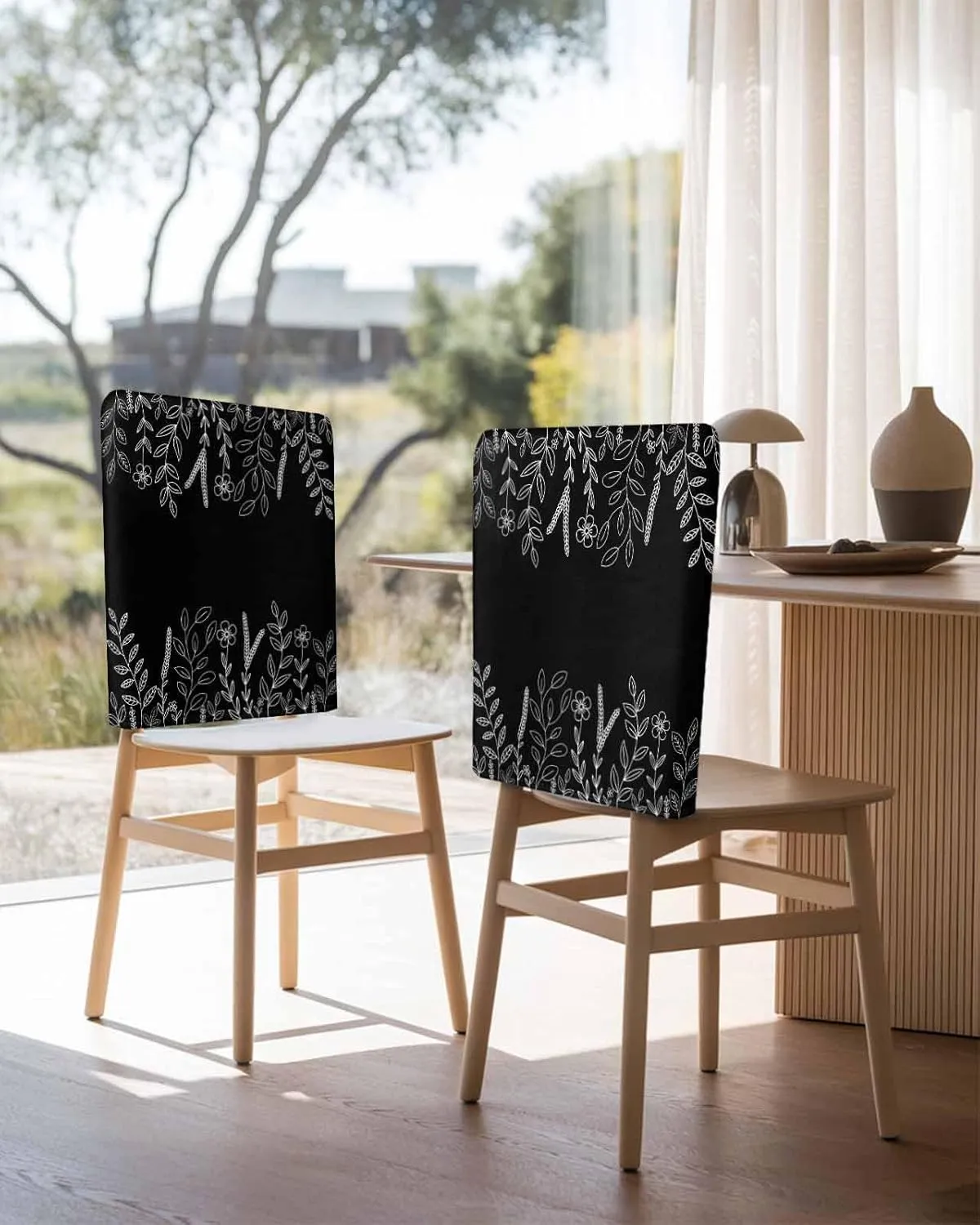 Chair Covers Set of 6 Leaf Pastoral Plant Chair Back Covers Stretch Removable Washable Slipcovers Seat Protector for Dining Room Kitchen Party Decor