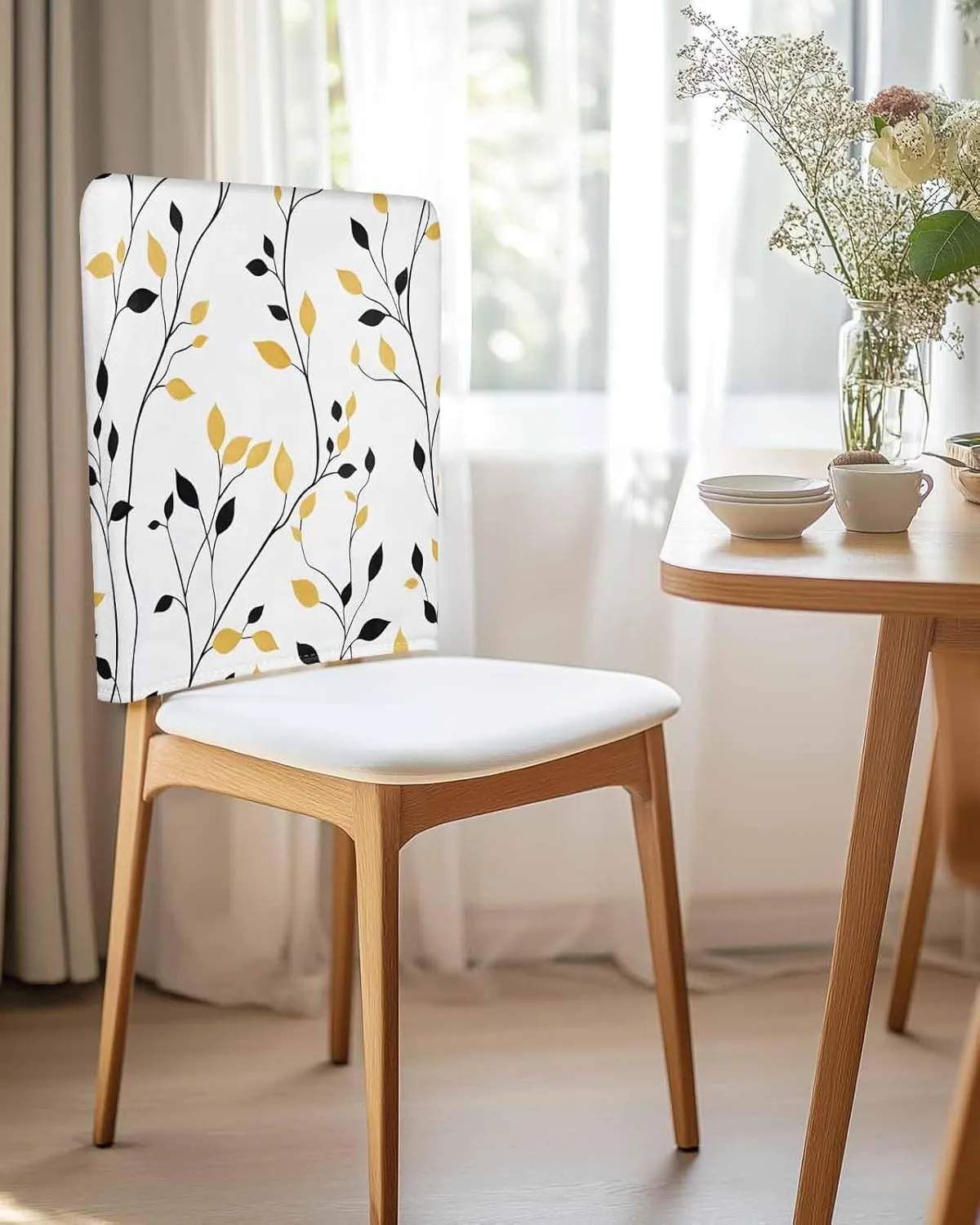 Chair Covers Set of 6 Leaves Lines Branches Chair Back Covers Stretch Removable Washable Slipcovers Seat Protector for Dining Room Kitchen Party Decor