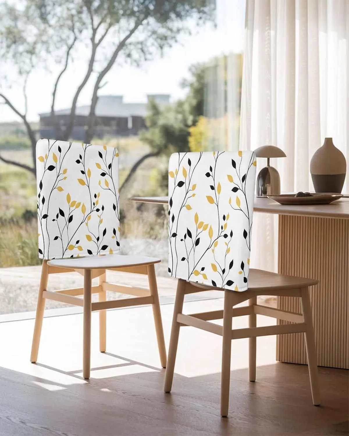 Chair Covers Set of 6 Leaves Lines Branches Chair Back Covers Stretch Removable Washable Slipcovers Seat Protector for Dining Room Kitchen Party Decor