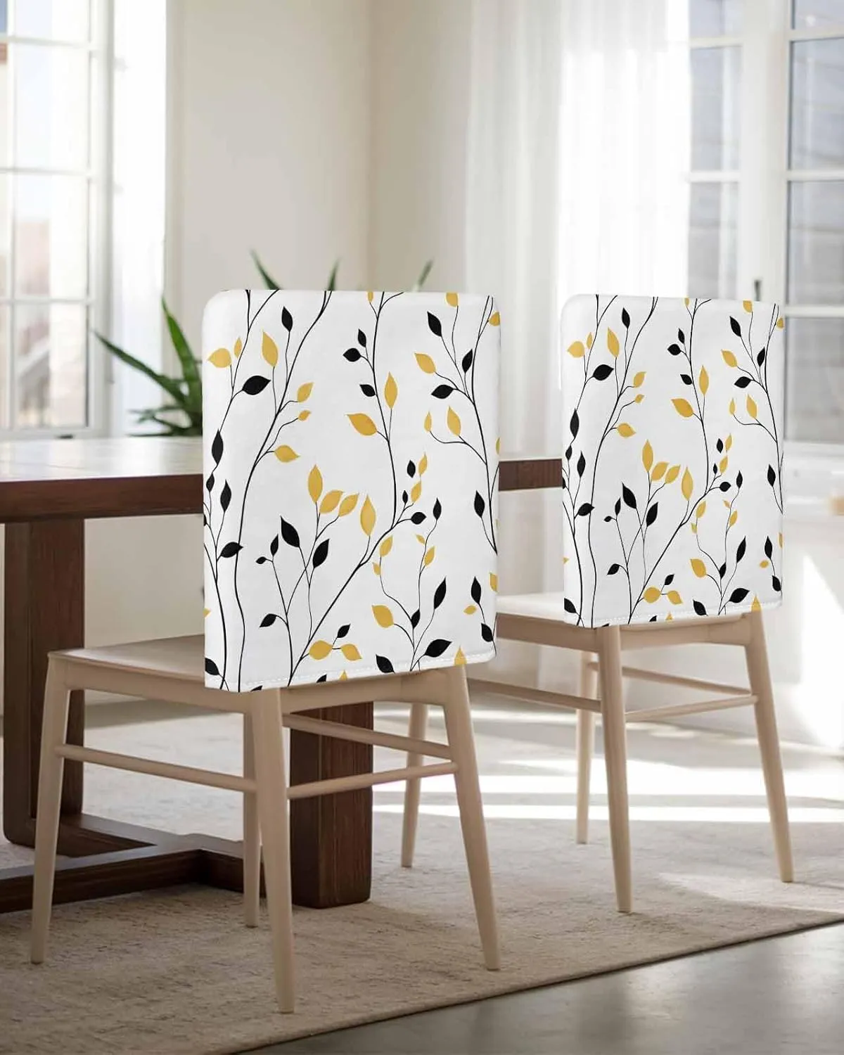 Chair Covers Set of 6 Leaves Lines Branches Chair Back Covers Stretch Removable Washable Slipcovers Seat Protector for Dining Room Kitchen Party Decor