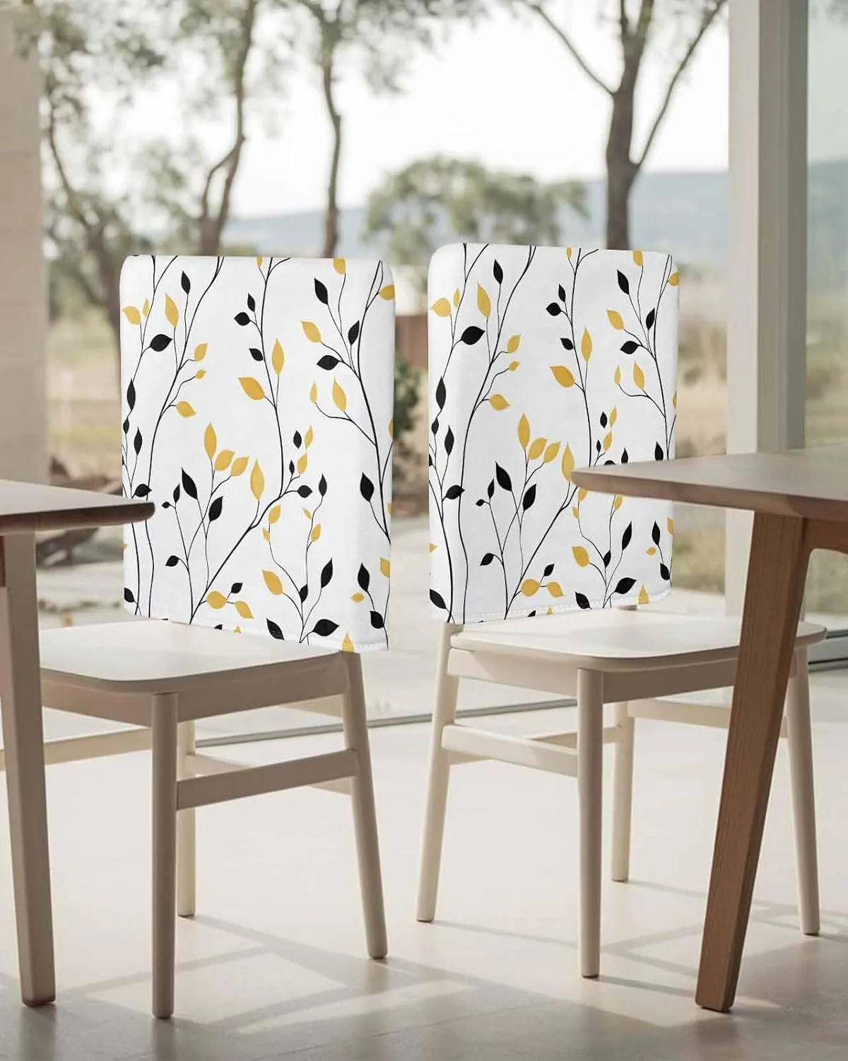 Chair Covers Set of 6 Leaves Lines Branches Chair Back Covers Stretch Removable Washable Slipcovers Seat Protector for Dining Room Kitchen Party Decor
