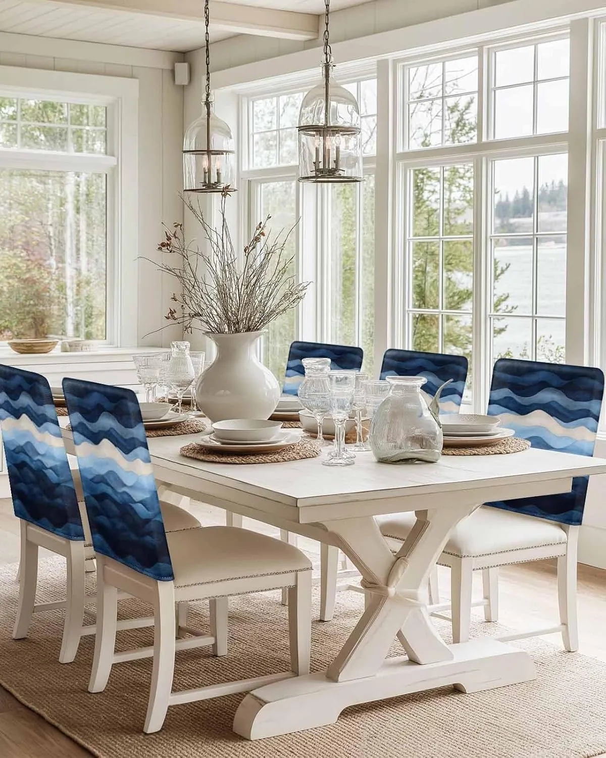 Chair Covers Set of 6 Minimalist Art Modernism 5 Chair Back Covers Stretch Removable Washable Slipcovers Seat Protector for Dining Room Kitchen Party Decor