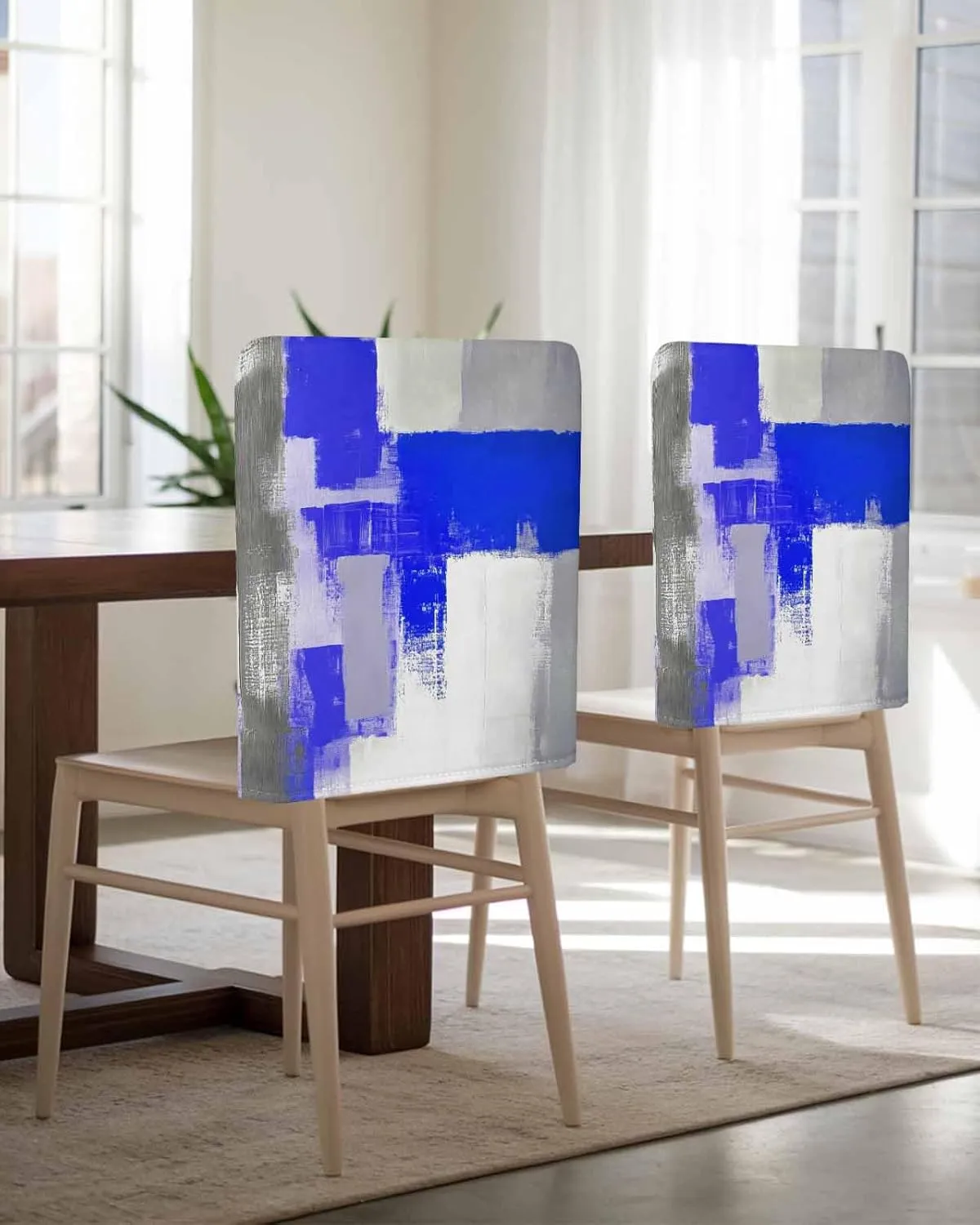 Chair Covers Set of 6 Modern Blue Smear Pigment 1 Chair Back Covers Stretch Removable Washable Slipcovers Seat Protector for Dining Room Kitchen Party Decor