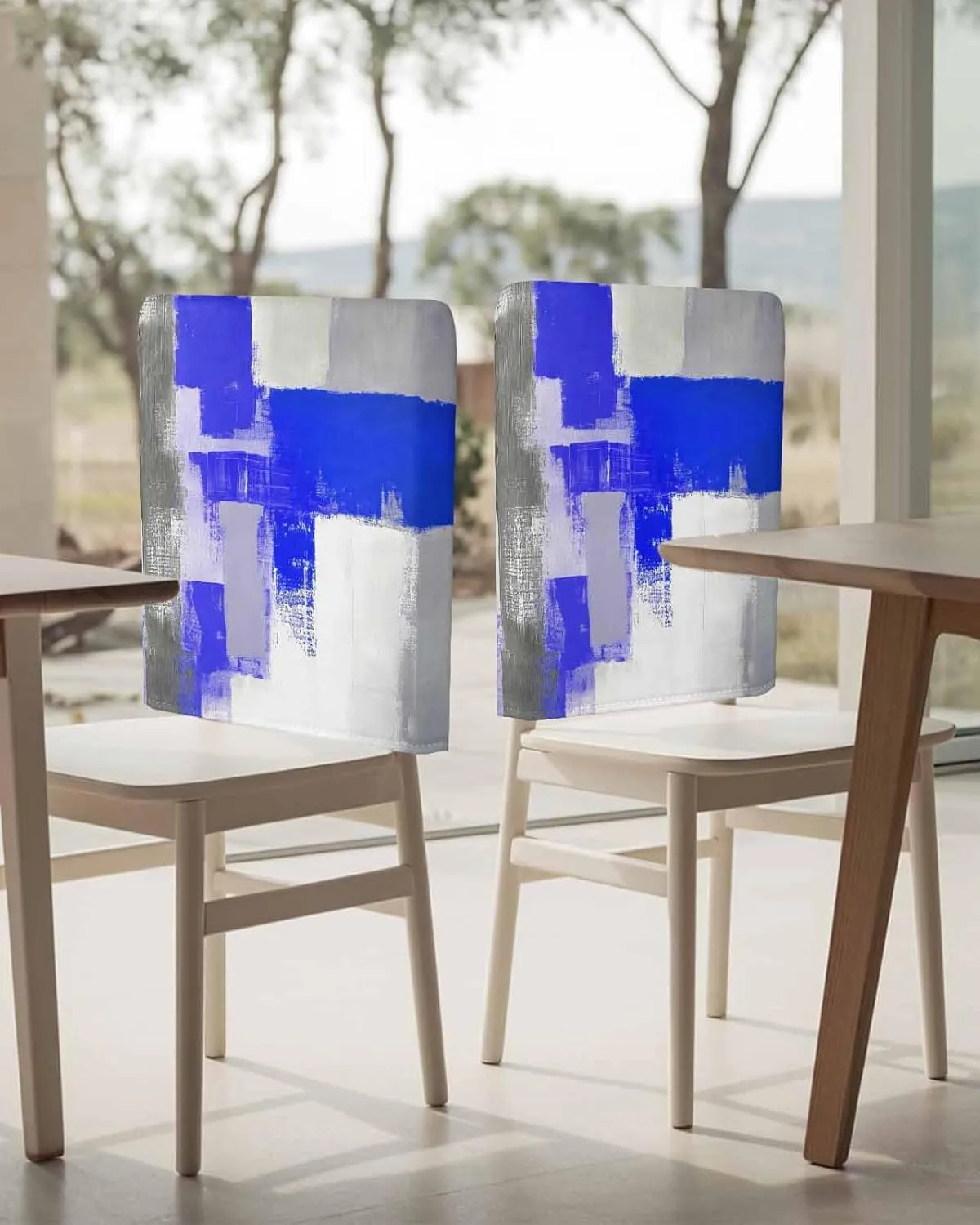 Chair Covers Set of 6 Modern Blue Smear Pigment 1 Chair Back Covers Stretch Removable Washable Slipcovers Seat Protector for Dining Room Kitchen Party Decor