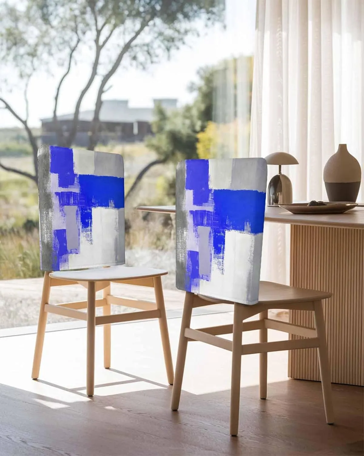 Chair Covers Set of 6 Modern Blue Smear Pigment 1 Chair Back Covers Stretch Removable Washable Slipcovers Seat Protector for Dining Room Kitchen Party Decor
