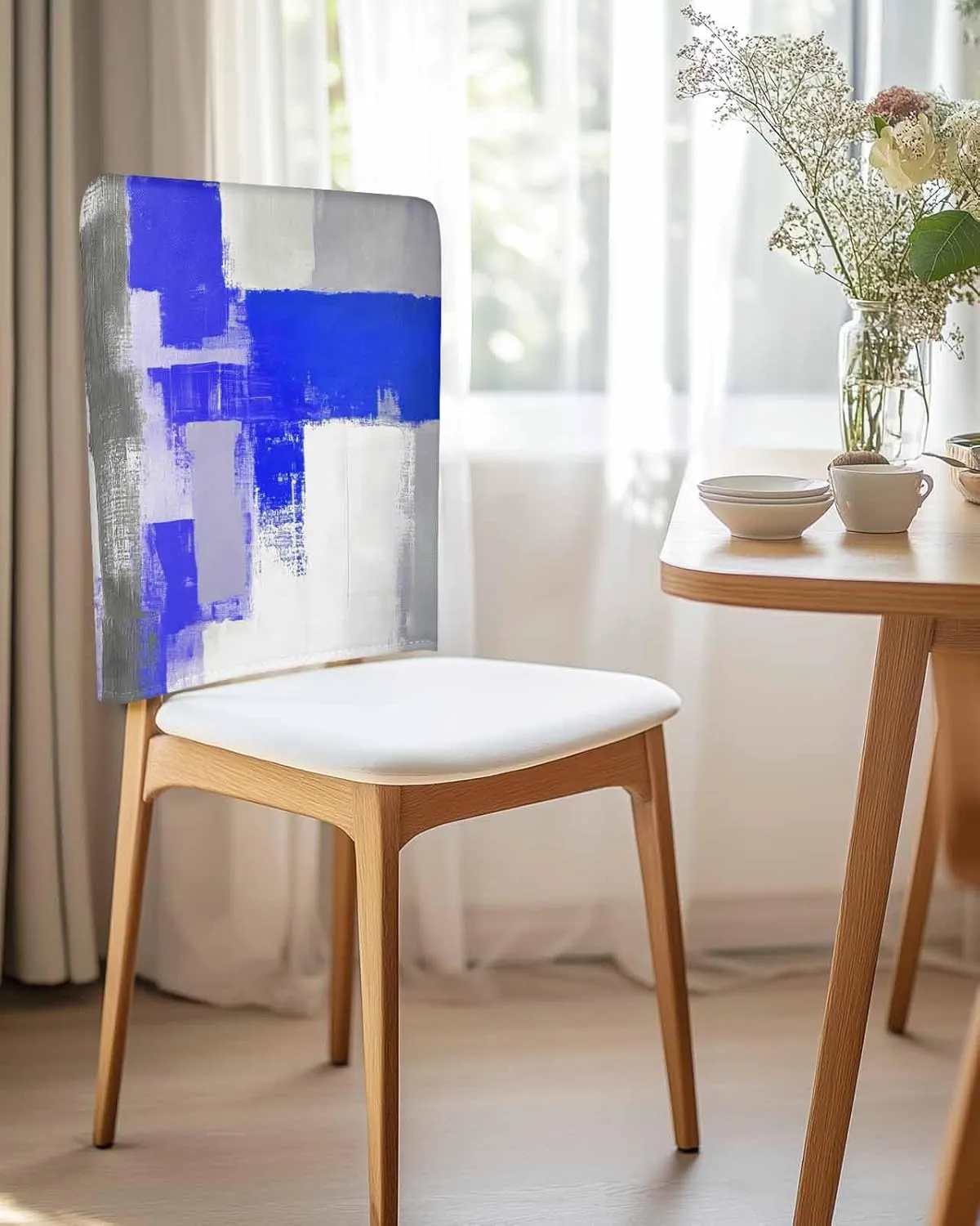Chair Covers Set of 6 Modern Blue Smear Pigment 1 Chair Back Covers Stretch Removable Washable Slipcovers Seat Protector for Dining Room Kitchen Party Decor