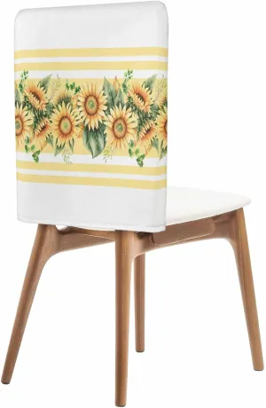 Chair Covers Set of 6 Sunflower Striped Watercolor Chair Back Covers Stretch Removable Washable Slipcovers Seat Protector for Dining Room Kitchen Party Decor