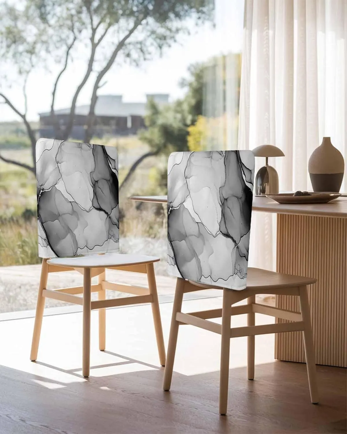 Chair Covers Set of 6 Tranquility Marble Texture Abstract Art Chair Back Covers Stretch Removable Washable Slipcovers Seat Protector for Dining Room Kitchen Party Decor