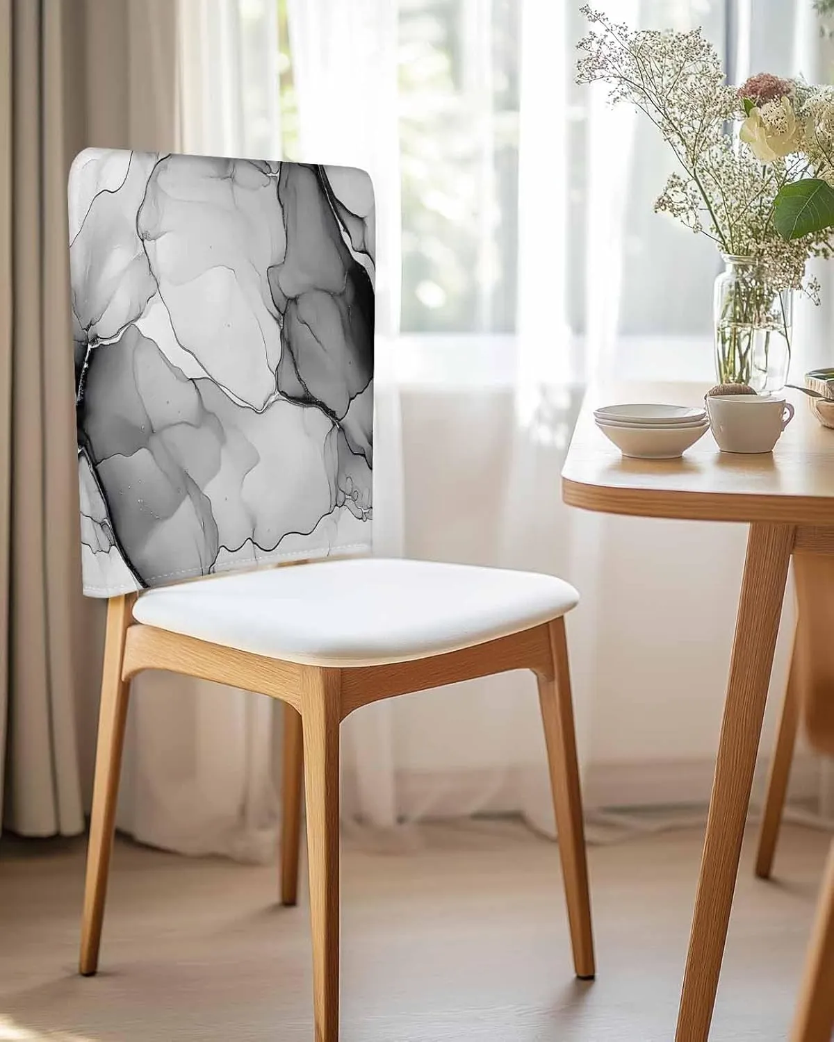 Chair Covers Set of 6 Tranquility Marble Texture Abstract Art Chair Back Covers Stretch Removable Washable Slipcovers Seat Protector for Dining Room Kitchen Party Decor