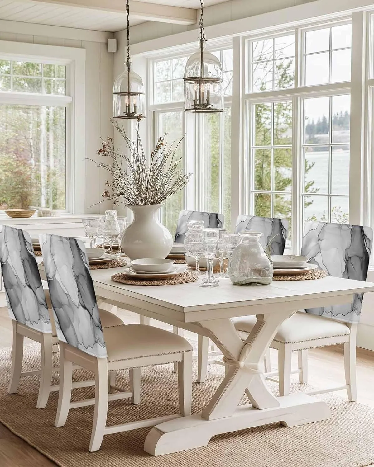 Chair Covers Set of 6 Tranquility Marble Texture Abstract Art Chair Back Covers Stretch Removable Washable Slipcovers Seat Protector for Dining Room Kitchen Party Decor