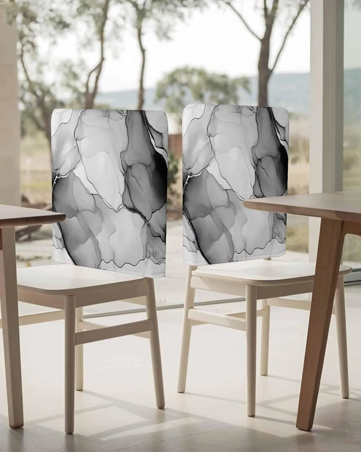 Chair Covers Set of 6 Tranquility Marble Texture Abstract Art Chair Back Covers Stretch Removable Washable Slipcovers Seat Protector for Dining Room Kitchen Party Decor