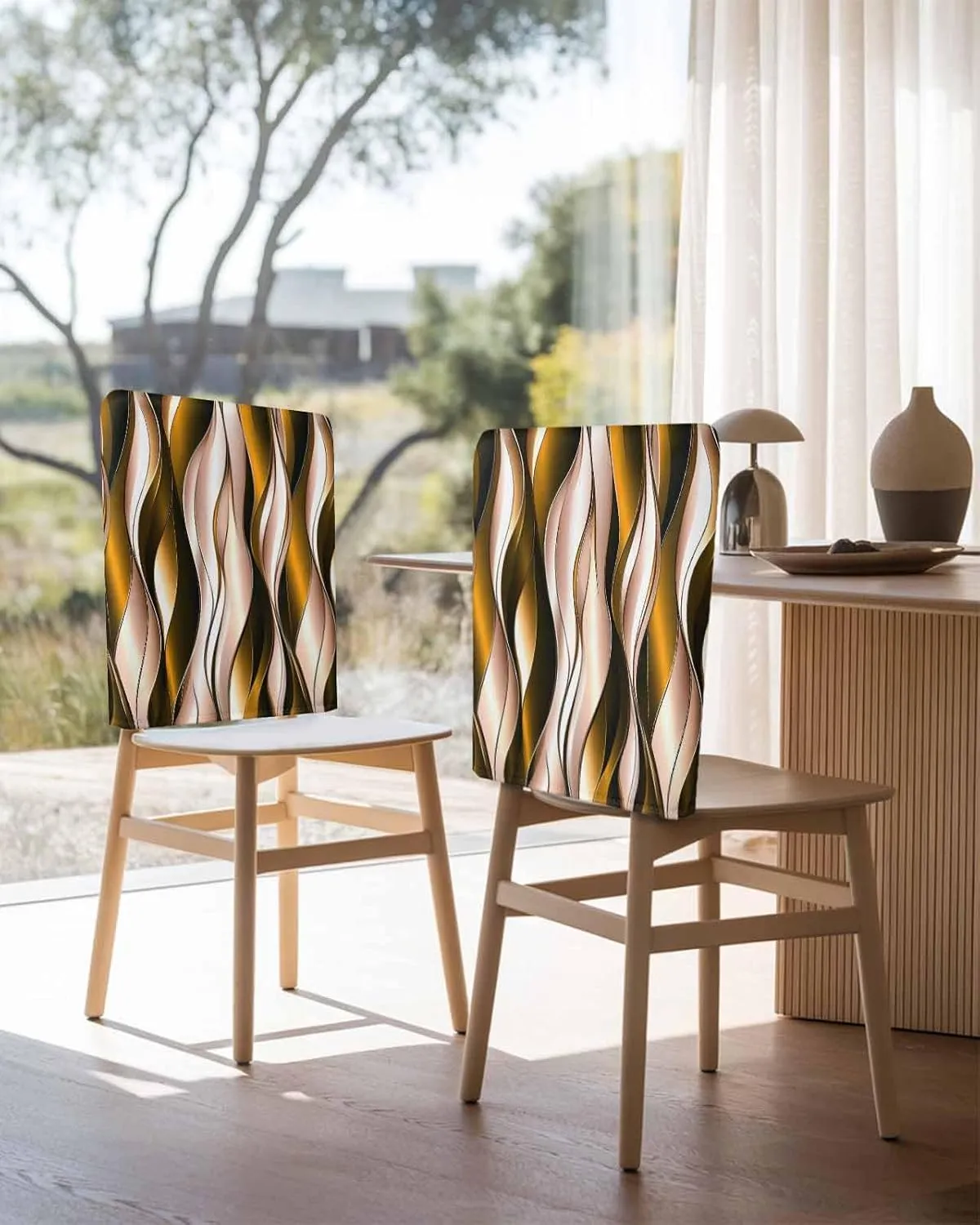 Chair Covers Set of 8 Gradient Abstract Drape Chair Back Covers Stretch Removable Washable Slipcovers Seat Protector for Dining Room Kitchen Party Decor