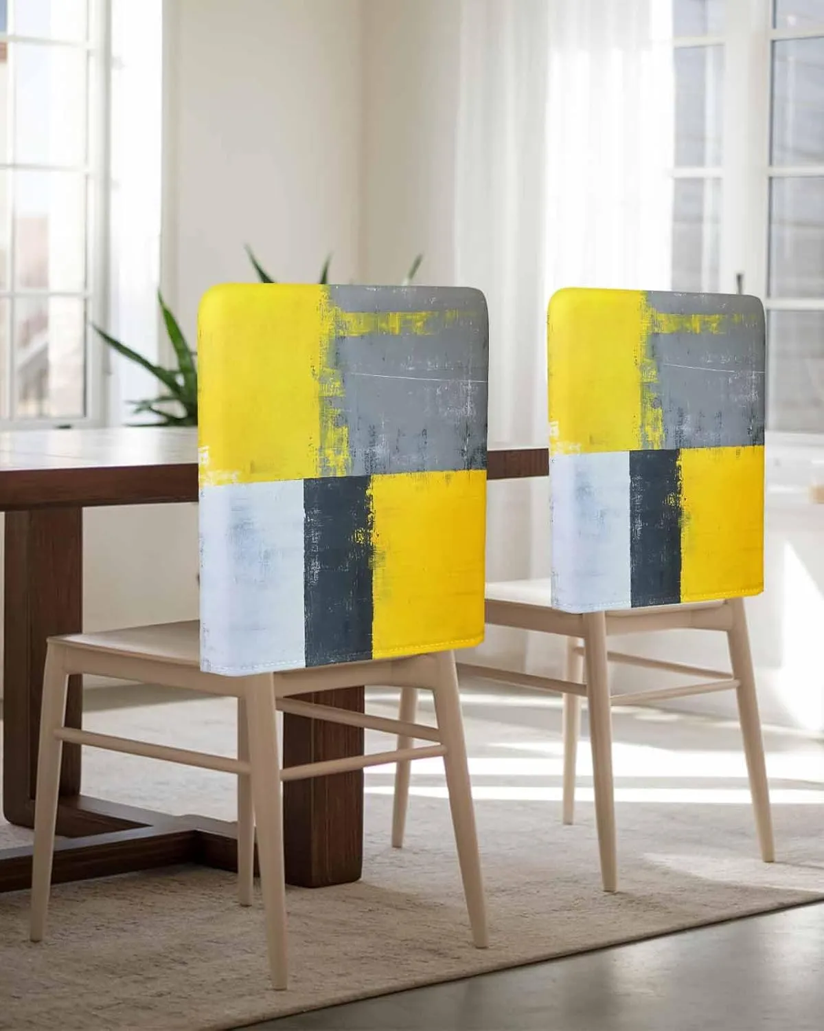 Chair Covers Set of 8 Grey Block Abstract Art Modern Art Chair Back Covers Stretch Removable Washable Slipcovers Seat Protector for Dining Room Kitchen Party Decor