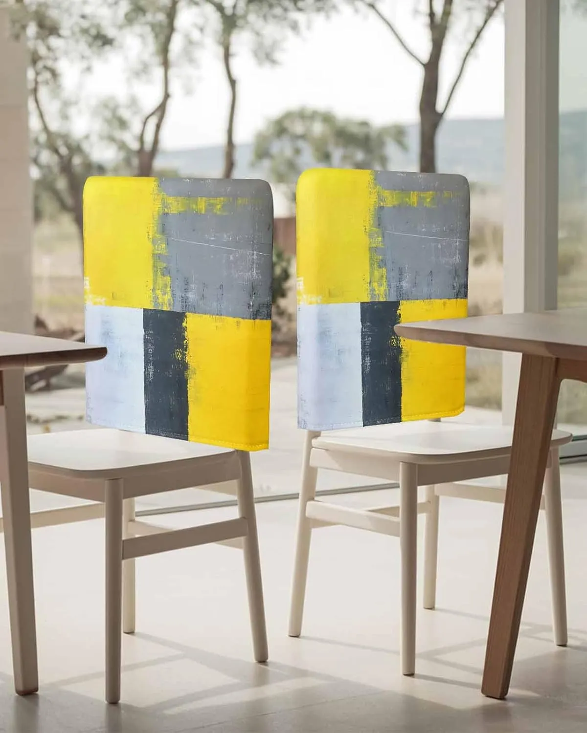 Chair Covers Set of 8 Grey Block Abstract Art Modern Art Chair Back Covers Stretch Removable Washable Slipcovers Seat Protector for Dining Room Kitchen Party Decor