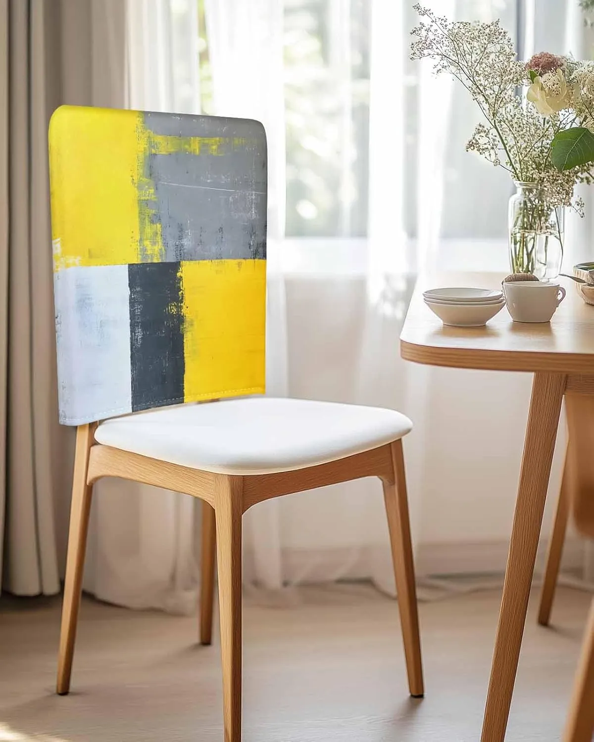 Chair Covers Set of 8 Grey Block Abstract Art Modern Art Chair Back Covers Stretch Removable Washable Slipcovers Seat Protector for Dining Room Kitchen Party Decor