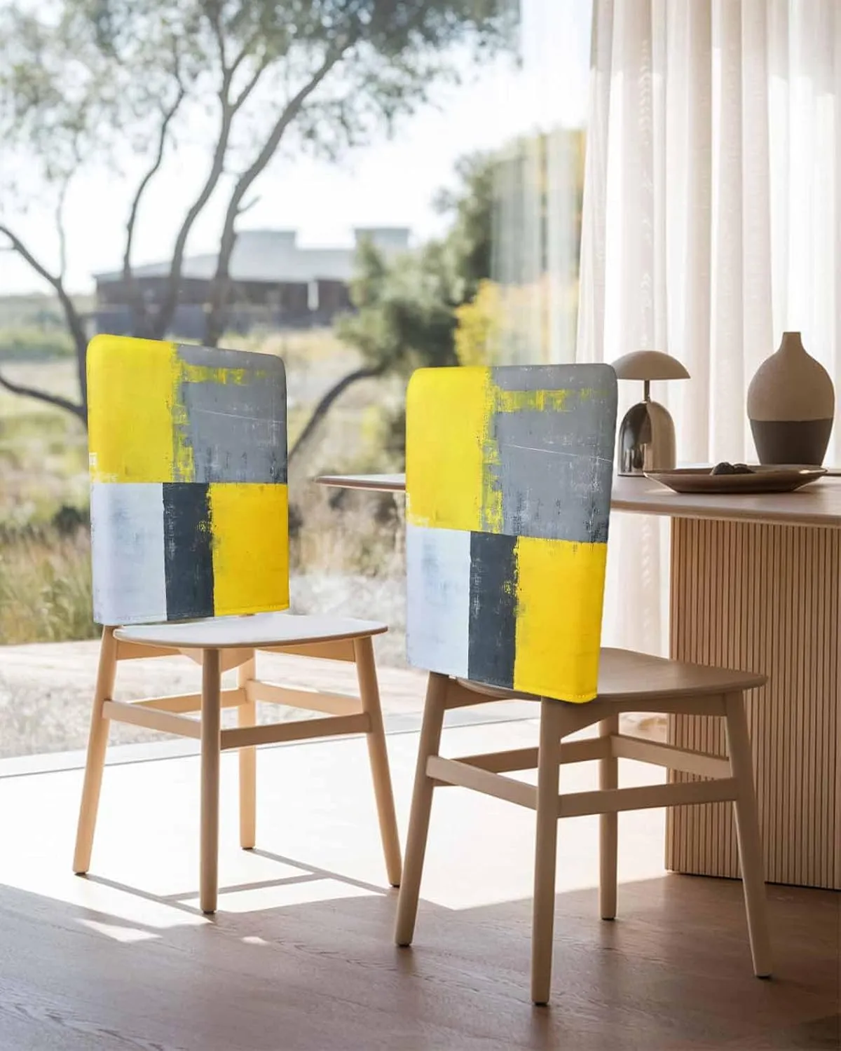 Chair Covers Set of 8 Grey Block Abstract Art Modern Art Chair Back Covers Stretch Removable Washable Slipcovers Seat Protector for Dining Room Kitchen Party Decor